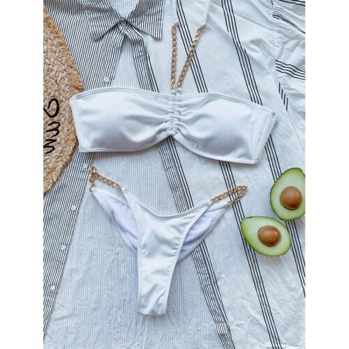 Ruffle tankini White padded bikini family matching swimwear Chain swimsuit Bandage low waist Two piece swimming suit for womans