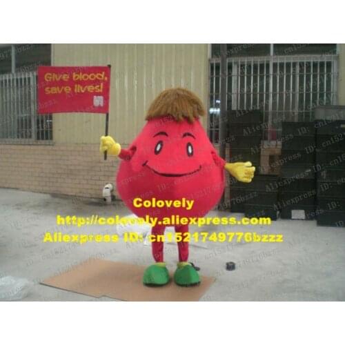 Happy Red Blood Drop Sanguis Drop Of Blood Mascot Costume Adult Size With Short Dense Brown Hairs Black Curve Eyebrows No.8098