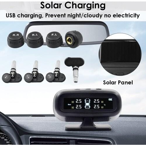 ATDIAG TPMS Solar Power Tyre Pressure Monitoring System with 4 Sensors LCD Real-time Display Car Tire Pressure Auto Alarm System