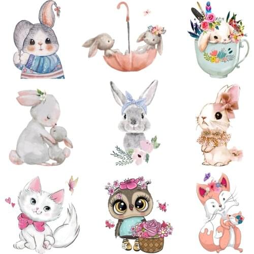 Prajna Heat Transfer Vinyl Cute Bunny Rabbit Patch Iron On Transfers For Clothing Cartoon Applique A Level Badge Ironing Sticker