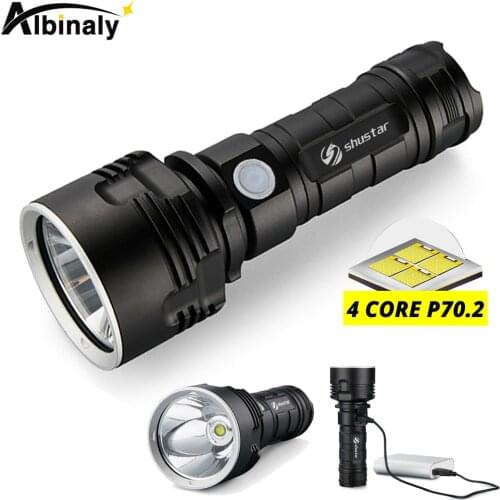 Ultra Bright LED Flashlight With 4 CoreP70.2 Lamp bead 3 Lighting modes waterproof camping huting light Powered by 26650 battery