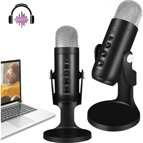 USB Condenser Microphone Portable Mic Desktop Cardioid with Stand for PC Computer Recording Youtube Live Business conference