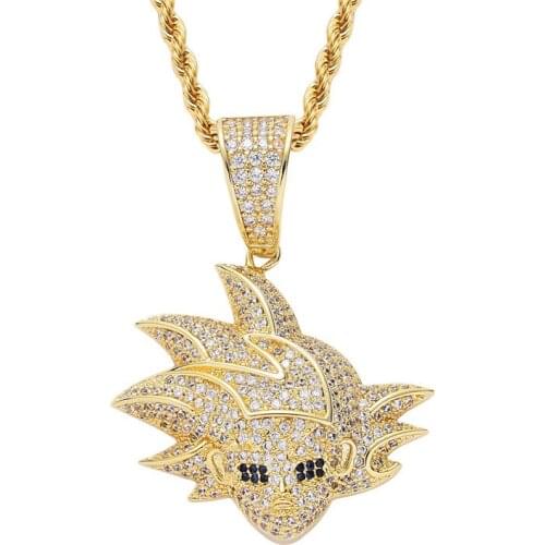 Hip Hop Cartoon Portrait Pendant Pave Cubic Zircon Necklace MenS Iced Out Anime Figure Jewelry Gift For Boy