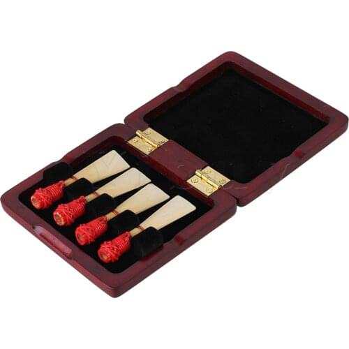 Yibuy Elegant Hand Made Wooden Bassoon Reed Box for 4 Reeds Red Wood Color Durable