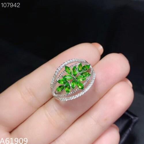 KJJEAXCMY boutique jewelry 925 sterling silver inlaid natural diopside gemstone female ring support detection mini vbnm