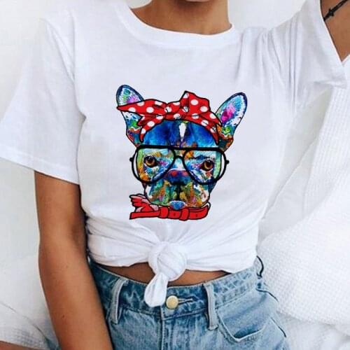 Womens T-shirt Cool Girl T-shirt Casual tshirt lady Clothing Top Harajuku Tshirt Female T shirt Kawaii Bulldog Cartoon T Shirt
