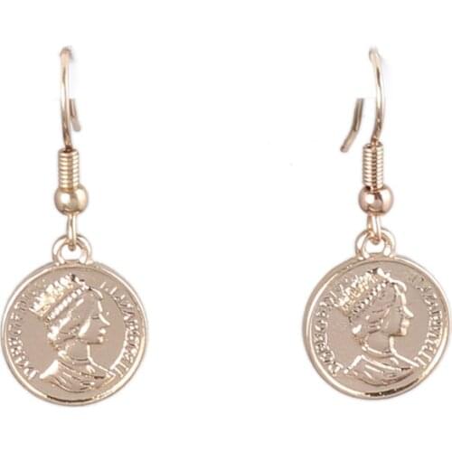 2020 Vintage personality coin English alphabet earrings face avatar copper earrings for women