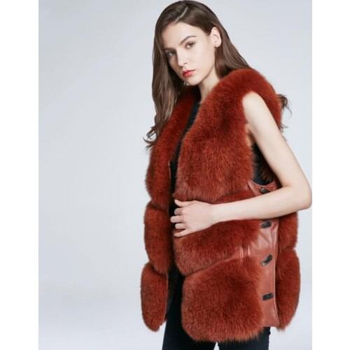S-3XL Winter Fashion Women Faux Fur Vest Fake Fur Coat Thicker Warm Fox Fur Waistcoat Side Buckle Plus Size Stitching Coat L1116