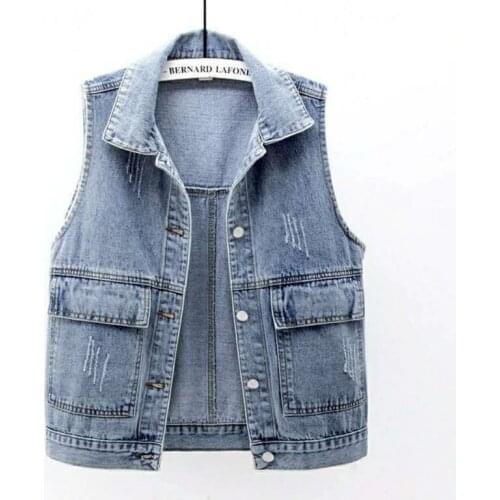 Spring Autumn Fashion Women Clothing Sleeveless Vest Jacket Cropped Womens Denim Vest Plus Size 4XL Chaleco Mujer Y321