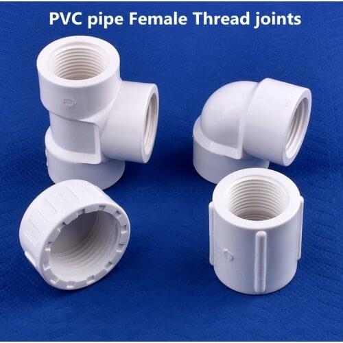 1pc 20mm,25mm,32mm,40mm,50mm,63mm PVC Pipe Female Thread Direct Elbow Tee Ways End Plug Garden Irrigation Aquarium Connector