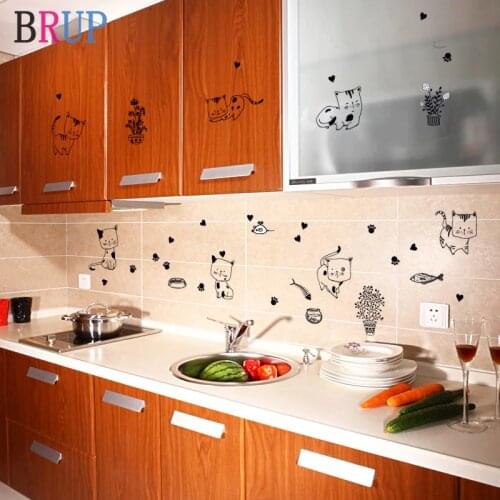 77*56cm Lovely Cats Kitchen Decoration Cartoon Black Cat Wall Sticker DIY PVC Decorative Vinyls for Walls Art Stikers Muraux
