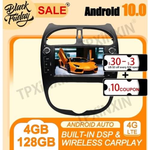 PX6 IPS Carplay DSP Android 10.0 4G+128G For Peugeot 206 2000-2016 Multimedia Player Auto Radio Tape Recorder GPS Navi Head Unit