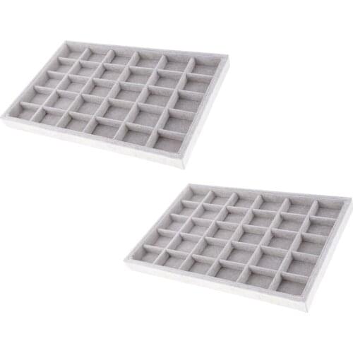 2xGrey Velvet 30 Compartments Jewelry Storage Tray Holder Showcase