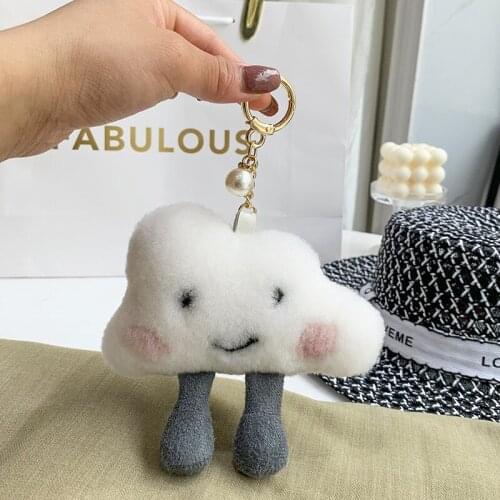 Fashion Cute Real Wool Fur little cloud Plush Keychain Chain Pendant Women Bag Charms Pompom Ball Car Keychain Key Ring Metal