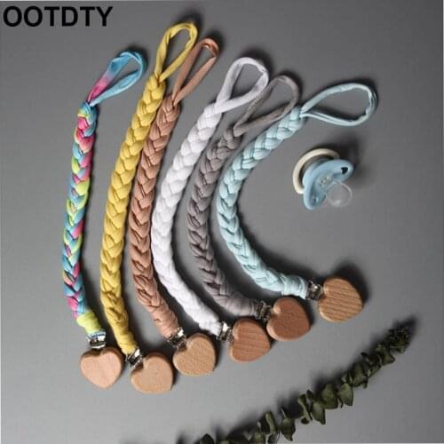 Baby Wood Pacifier Clip Chain Handmade Woven Nipple Holder Infant Teether Soother Leash Strap Toys Shower Gifts