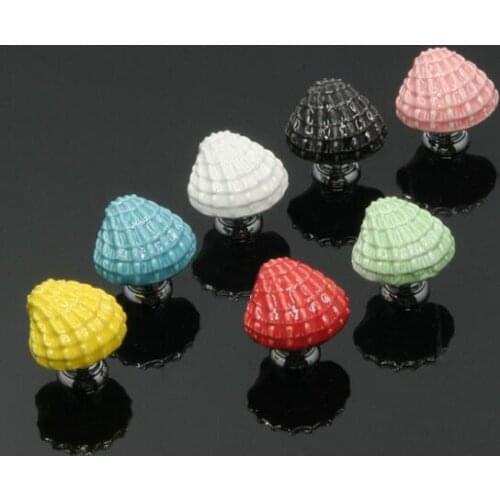Childrens Room Ceramic Handle Pink White Shell Shaped Single Hole Cabinet Door Wardrobe Drawer Knob Handles DIY Furniture Pulls