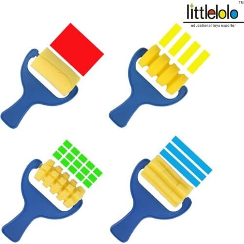 Baby kids educational toys art tool drawing toys Sponge Brush Set graffiti roller seal tool for Kids DIY Painting 4pcs/set