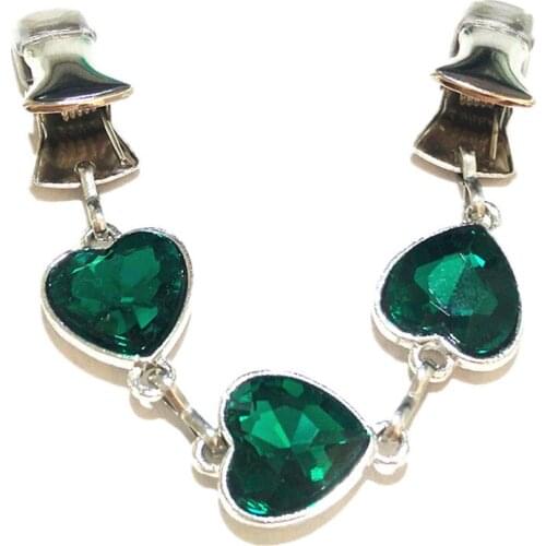 Elegant Peacock Green Heart Crystal Cloak Clasp Clips Sweater Guard Clip Women Cinch Dress Cardigan Clamps Chain Jewelry Brooch