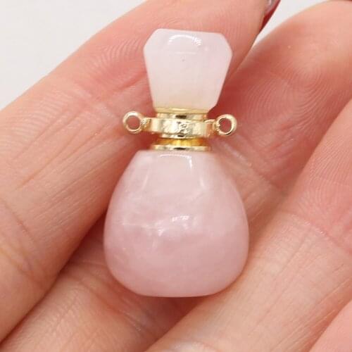 Natural Rose Quartzs Stone Perfume Bottle Essential Oil Diffuser Connectors Charm Necklace Pendants for Women Girl Size 16x28mm