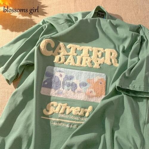 Salt Department short sleeve female student Korean version loose 2021 new couples wear towel embroidered t-shirt female T-shirt