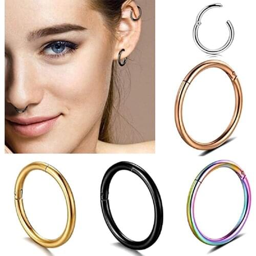 Septum Piercing Nose Hoop Click on Ring 316L Stainless Steel Hypoallergenic Cartilage Tiny Hoop Earrings Hinged Clicker