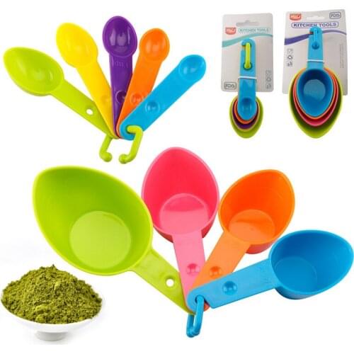 Colorful Plastic Household Kitchen Seasoning Spoon Set of 4 Home Baking Tools Measuring Spoons with Scale