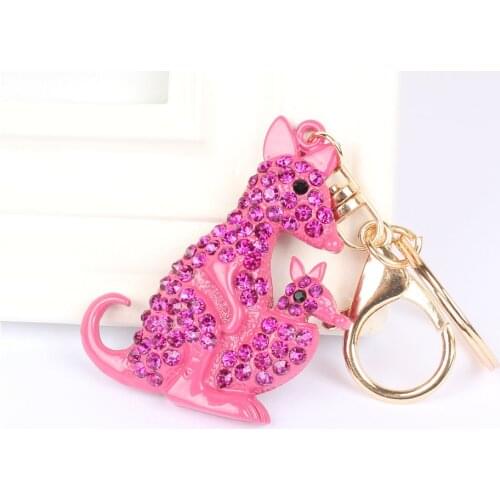 Rat Kangaroo Baby Mom Keychain Rhinestone Crystal Pendant Charm for Handbag Purse Bag Carkey Gift