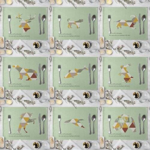 Fashion Print Rectangle Cotton Linen Western Style Table Pad Cut Mat Placemat for Dinner Kitchen Table 40x30cm Light Green Color