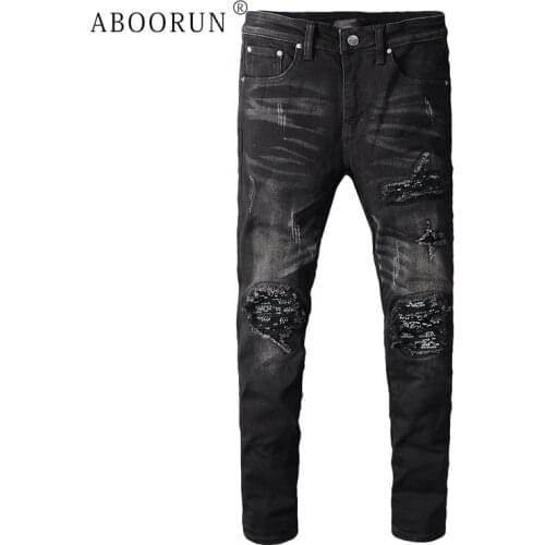 Hi Street Mens Skinny Ripped Biker Jeans Black Pleated Motorcycle Jeans High Quality Urban Brand Jeans Trousers for Male