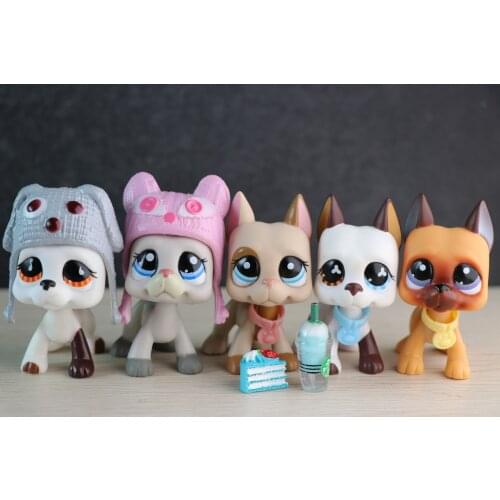 Really Rare Pet Shop Mini Great Dane Dog #750 #577 #1647 #244 With Beautiful Accessories Hat Cake Collar Drink