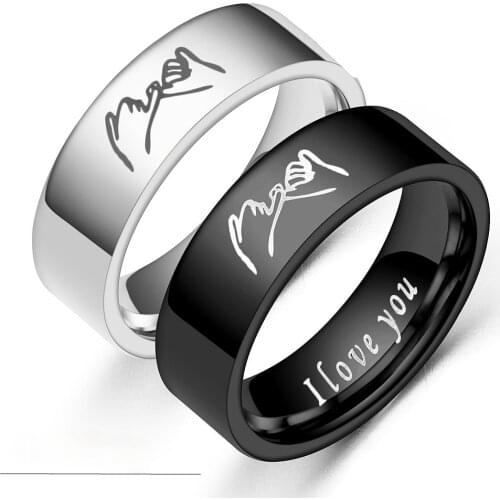 Stainless steel couple ring I love you hand in hand couple ring hand jewelry