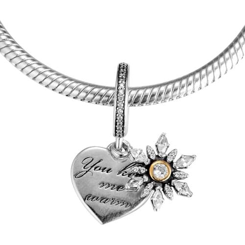 CKK 925 Sterling Silver Gold Plated Snowflake Heart Fashion Charms Beads Fits Original Bracelets & Bangle DIY Jewelry