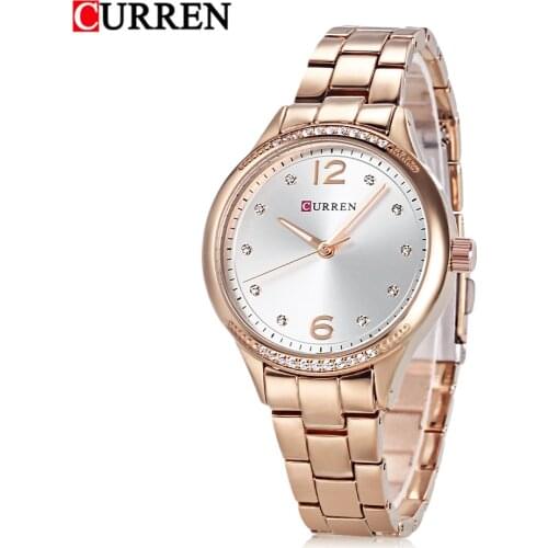 Luxury Brand Curren Quartz Watch For Women Rose Gold Steel Band Ladies Wrist Watches Shining Crystal Waterproof Relogio Feminino