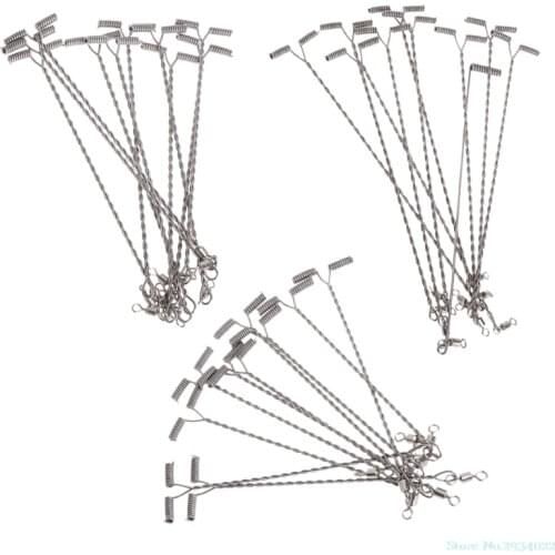 New 10Pcs T Shaped Fishing Wire Arm With Swivel Stainless Steel 9/12/15cm Rig Tackle Drop Ship