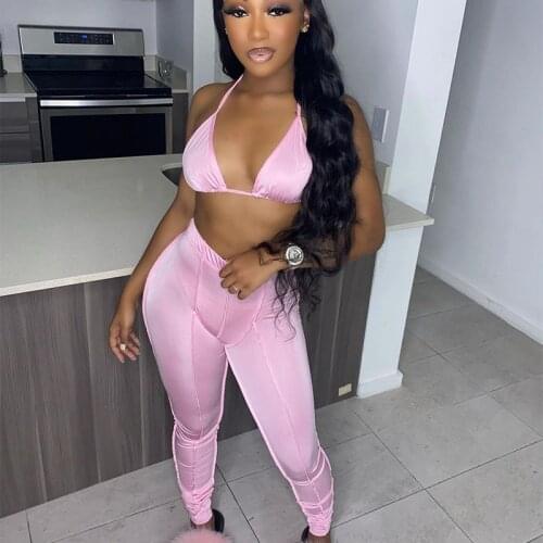 Lounge Wear Fitness 2 Piece Set Women Track Suit Backless Bra Crop Top and Leggings Set Casual Sporty Sweat Suit Matchting Sets