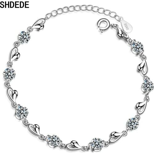 SHDEDE Heart Charm Bracelet Chain Embellished With Crystals From Swarovski Bride Wedding Party Jewelry Anniversary Gift -X113