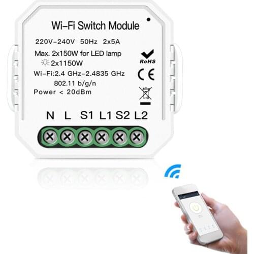 Concealed WIFI Intelligent Light Switch DIY Breaker Module APP Remote Control Works with Alexa Echo Google Home 2 Gang 2 Way