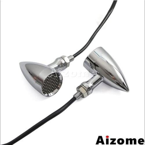 Chrome Motorcycle LED Turn Signals Cafe Racer Mesh Grill Bullet Turn Indicator Lights For Harley Sportester Dyna Bobber 10mm