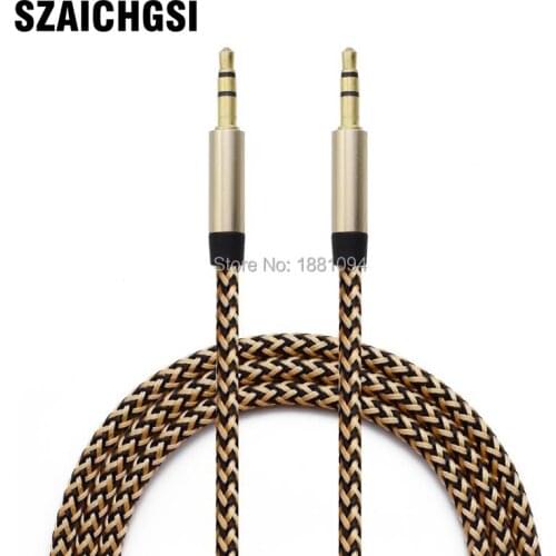 SZAICHGSI wholesale 500pcs 1m 3.5mm Male To Male Stereo AUX Auxiliary nylon fabric braided Audio Cable for iPhone for Samsung
