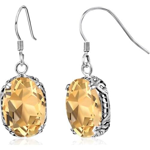 Earring For Women Solid 925 Sterling Silver Citrine Gemstone Earrings White Gold Plated Fine Jewellery The price of Factory