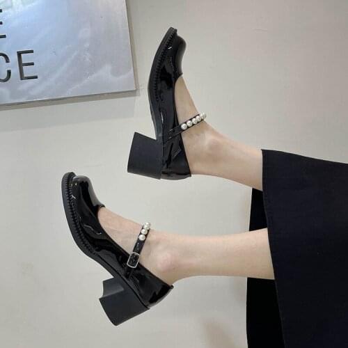 Women Mary Jane shoes summer 2021 new luxury designer cute middle heels thick heel Platform pearl vintage Pumps womens shoes