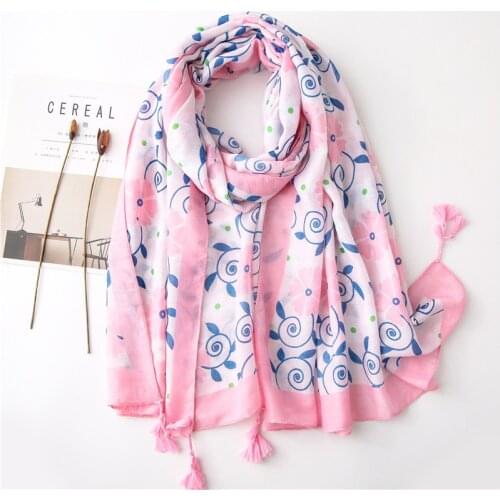 2020 Women Fashion Viscose Scarf Female Luxury Brand Pink Floral Print Foulard Shawls and Scaves Beach Cover-Ups Hijab 180*100Cm