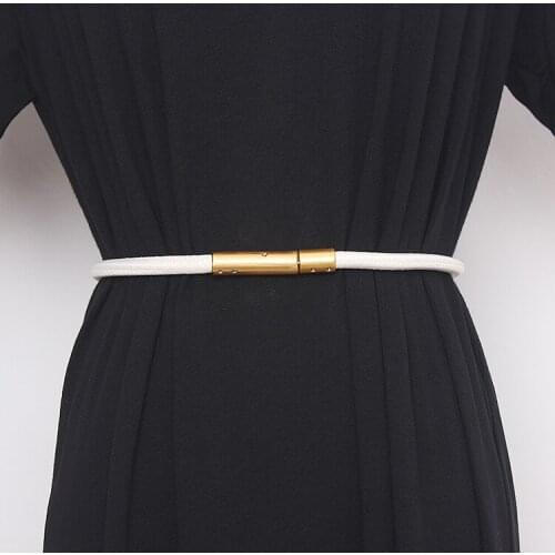 Womens runway fashion gold buckle elastic Cummerbunds female Dress Corsets Waistband Belts decoration narrow belt TB1279
