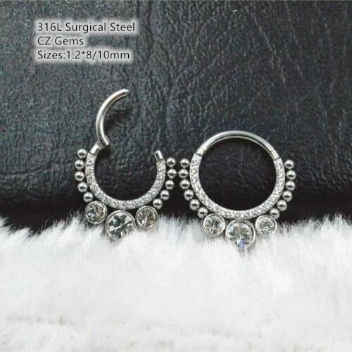 10pcs/Lot 316L Surgical Steel Seamless Hinged Segment Ring 16G CZ Gem Clicker Ear Cartilage Nose Hoop Septum Body Piercing NEW