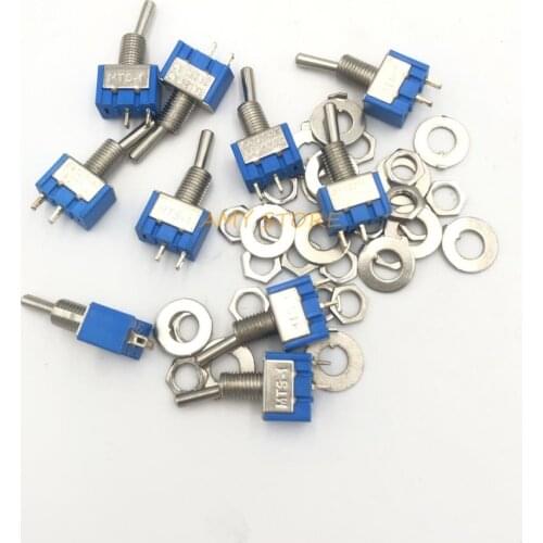 10Pcs MTS-101 2 Pin SPST Switch ON-OFF 2 Position AC125V/6A 250V/3A 6mm Blue Mini Toggle Switches