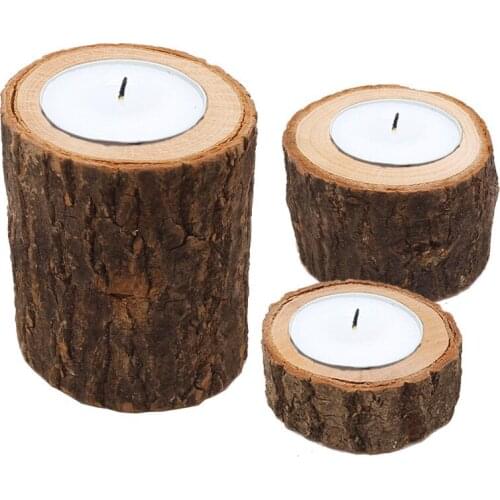 3x 1x Handmade Wooden Candlestick Holder Tea Light Stand DIY Succulent Plant Flowerpot Retro Bar Party Wedding Christmas Decors