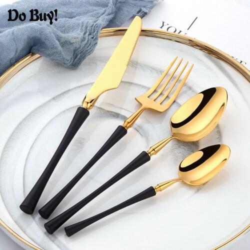 4 Pcs/Set Western Dinnerware Gold Cutlery Set Stainless Steel Cutlery Kitchen Knife Spoon Fork Set Portable Tableware Set