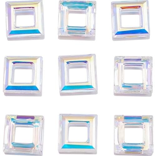 5Pcs 20mm Crystal Square Ring Fancy Stone Big Hole Loose Bead Cube Beads for Jewelry Making Charms Earrings Necklace Accessories