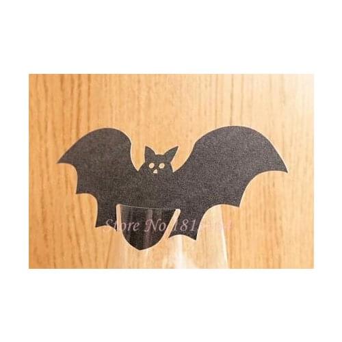 50pcs Halloween Bat Wine Glass Markers Place Cards Party Table Invitation Cards Halloween Event Decoration Supplies