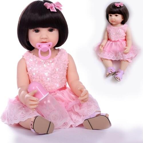 22 Inch 55 Cm Reborn Full Silicone Doll Vinyl Washable Pretty Pink Dress Girl Toy Gift Personal Collection